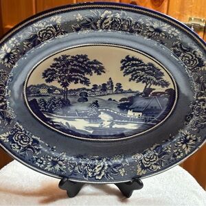 Elegant Blue and White oval serving plate
